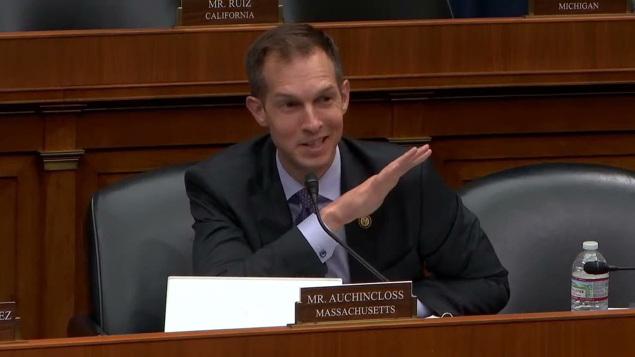 Rep. Jake Auchincloss speaking at the House Energy and Commerce health subcommittee hearing